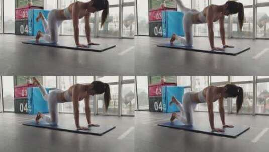 性感美女在健身房锻炼身体拉伸运动高清在线视频素材下载