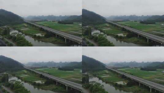 航拍大山田野高速公路桥高清在线视频素材下载