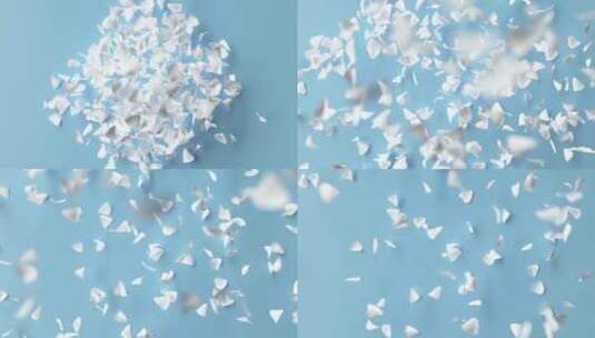 蓝色背景白色花瓣爆炸创意3D素材高清在线视频素材下载