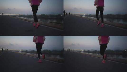 清晨江边跑步的女生高清在线视频素材下载