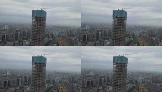 航拍湖南岳阳在建高楼高清在线视频素材下载