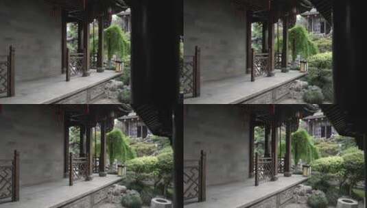 传统园林别墅建筑内走廊门廊高清在线视频素材下载