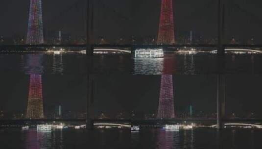 猎德大桥上的车流和珠江夜游的船延时高清在线视频素材下载