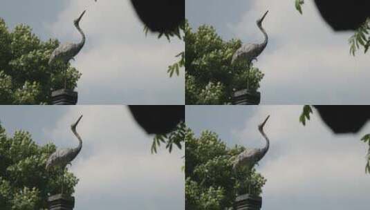 白鹤雕像古建筑园林空镜8K实拍高清在线视频素材下载