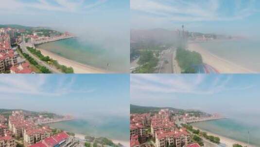海边小镇平流雾高清在线视频素材下载