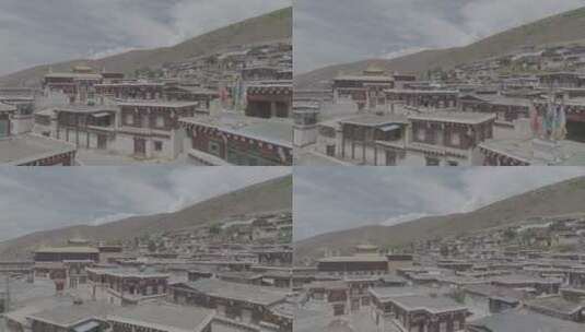 4K60川西道孚县寺庙建筑群 灰片 可调色高清在线视频素材下载