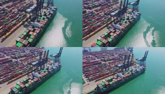 深圳盐田港码头货轮中景后退拉远高清在线视频素材下载