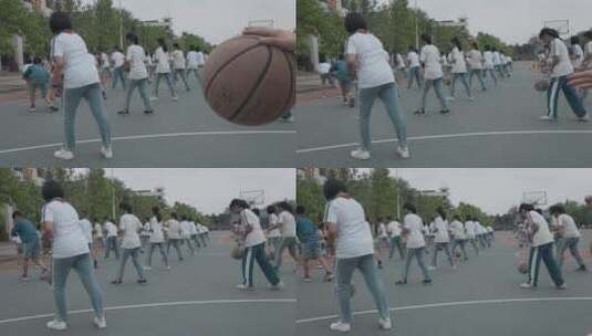 中学生视频广东东莞中学体育课篮球练习高清在线视频素材下载