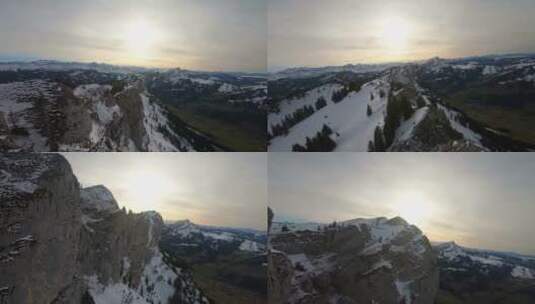 穿越机无人机飞跃雪山峡谷高清在线视频素材下载