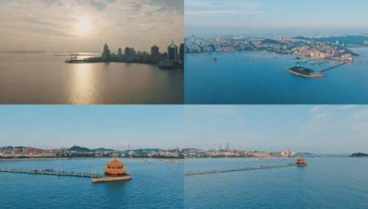 青岛栈桥航拍高清在线视频素材下载