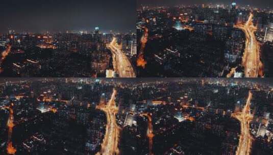 俯拍上海鲁班路高架夜景高清在线视频素材下载