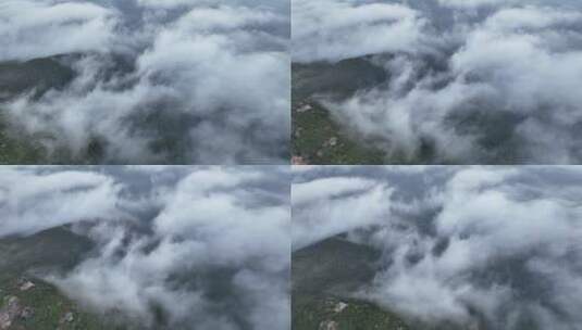 山峰云雾缭绕云海航拍雨后山上雾气森林风景高清在线视频素材下载