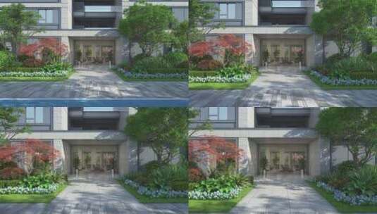 现代单元楼大门景观动画素材高清在线视频素材下载