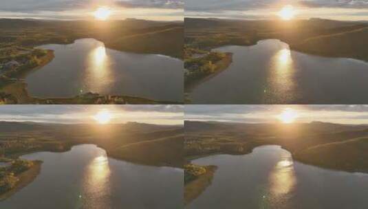 航拍4K高山湖泊暮色高清在线视频素材下载