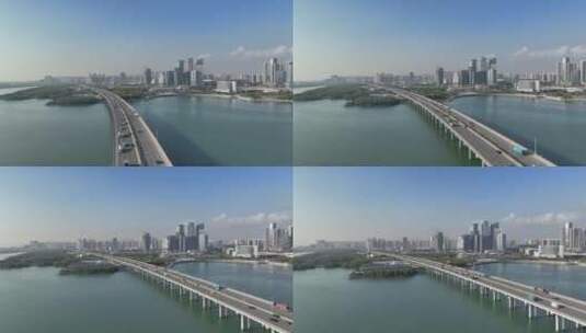 前海沿江高速宝安繁华城区航拍高清在线视频素材下载