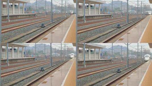 江西景德镇北站火车站进站的高铁动车组高清在线视频素材下载