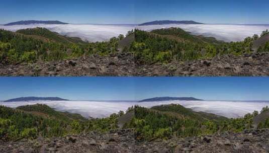 从拉帕尔马岛顶部看到的云海。鲁塔德洛斯火山。高清在线视频素材下载