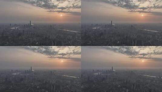 上海清晨日出航拍高清在线视频素材下载