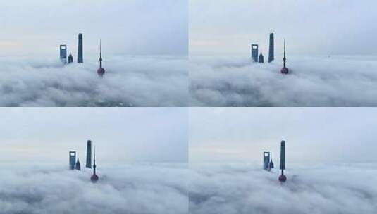 上海陆家嘴四件套高空日出云海航拍高清在线视频素材下载