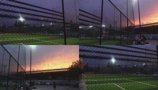 黄昏夕阳下的城市足球场高清在线视频素材下载