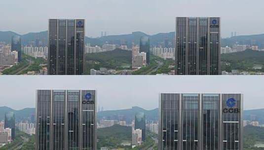 深圳建行大厦航拍正面前进上升高清在线视频素材下载