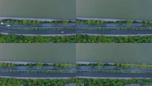 杭州上城区复兴街之江路清晨航拍高清在线视频素材下载