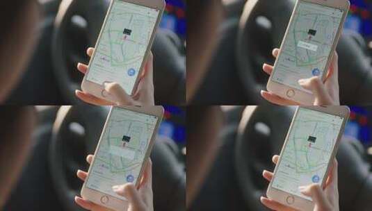 女子在车上使用手机导航高清在线视频素材下载