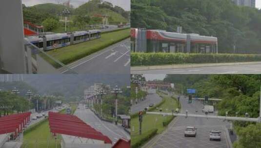 广州黄埔有轨电车行驶路上高清在线视频素材下载