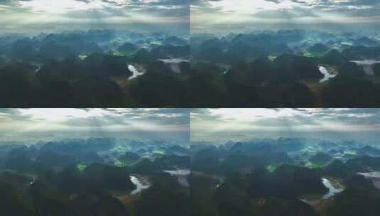 航拍桂林山水喀斯特地貌高清在线视频素材下载