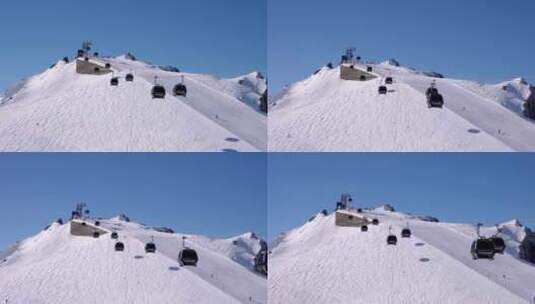 奥地利阿尔卑斯山雪景上的滑雪缆车高清在线视频素材下载