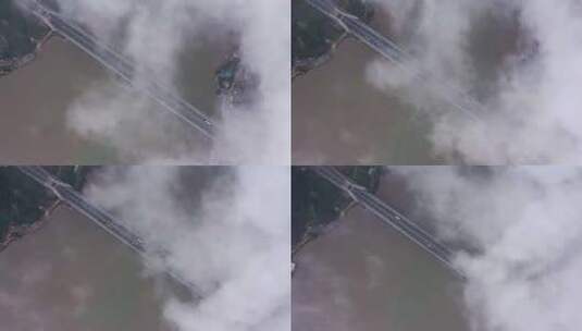 福州长门特大桥航拍俯视拉升后退高清在线视频素材下载