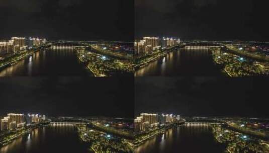 福建漳州城市夜景灯光航拍高清在线视频素材下载