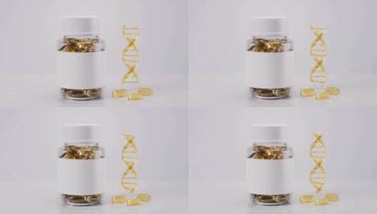 金色透明鱼油胶囊3D渲染高清在线视频素材下载
