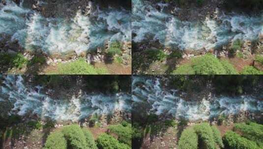 俯拍森林溪流高清在线视频素材下载