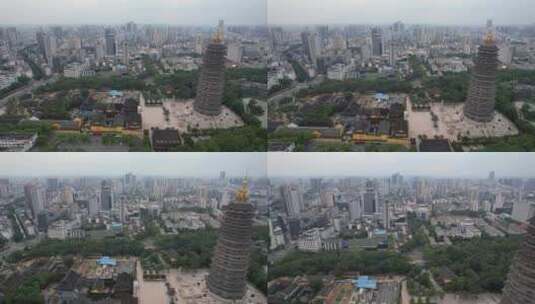 江苏常州天宁禅寺红梅公园航拍高清在线视频素材下载