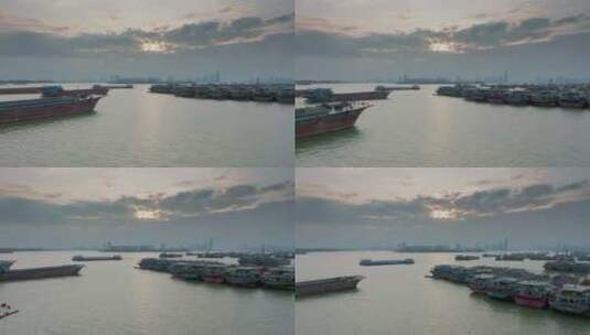 航拍货船停靠码头江门高清在线视频素材下载