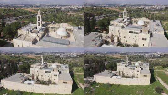 背景中的马尔埃利亚斯修道院和耶路撒冷，鸟瞰图高清在线视频素材下载