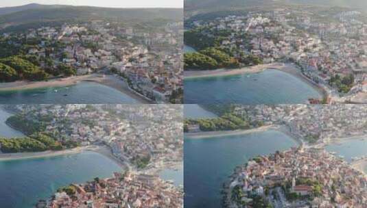 克罗地亚亚得里亚海旁普里莫斯滕中世纪老城的鸟瞰图高清在线视频素材下载