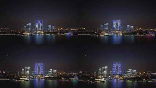 苏州东方之门地标建筑唯美大气夜晚航拍高清在线视频素材下载