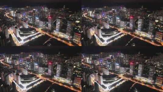 大连城市夜景航拍 高新园区夜景航拍高清在线视频素材下载