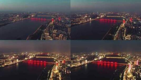 南昌城市一江两岸夜景大全景航拍延时高清在线视频素材下载