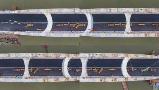 南昌复兴大桥建设工程作业航拍延时高清在线视频素材下载