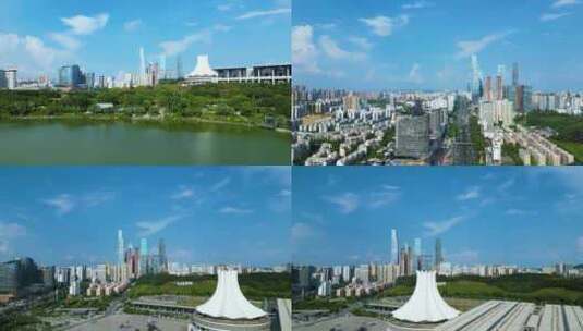 南宁民歌湖东盟商务区会展中心地标建筑群高清在线视频素材下载