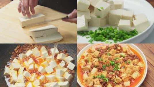 中国东北特色家常小菜肉末豆腐制作过程高清在线视频素材下载