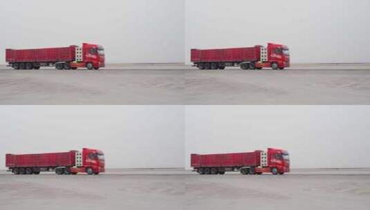 行驶在新疆戈壁公路的大货车高清在线视频素材下载