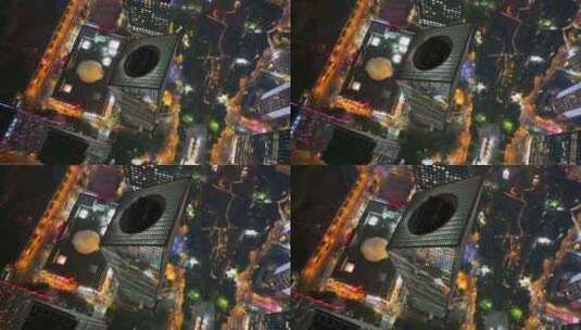 4K航拍广州珠江新城建筑群夜景高清在线视频素材下载