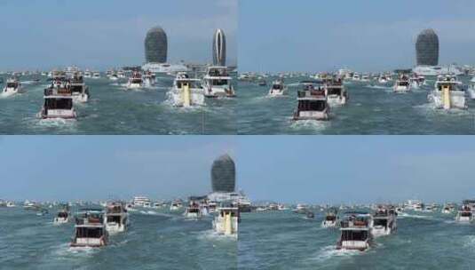三亚湾游客游艇出海玩耍高清在线视频素材下载