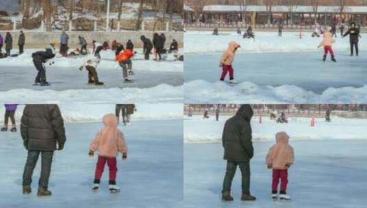 冰雪运动滑冰溜冰儿童高清在线视频素材下载