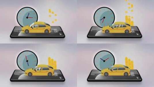 出租车订购3D手机黄色汽车4K高清在线视频素材下载