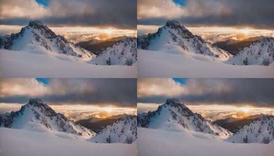 雪山云雾森林阳光树林远山峰大自然生态风景高清在线视频素材下载